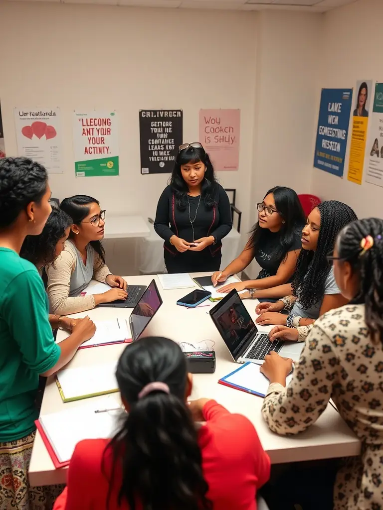 A group of young women participating in a leadership training workshop, symbolizing the initiative's focus on empowering youth and women for future success.