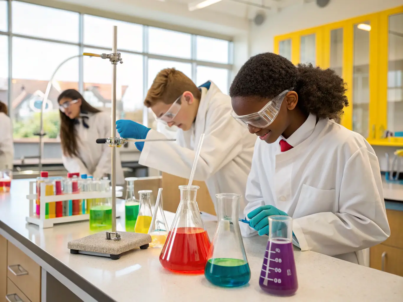 A student intern working alongside a senior researcher in a lab, analyzing data and contributing to a research project.